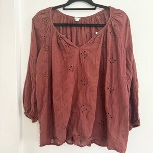 Aerie Bohemian Eyelet Rust Top XS